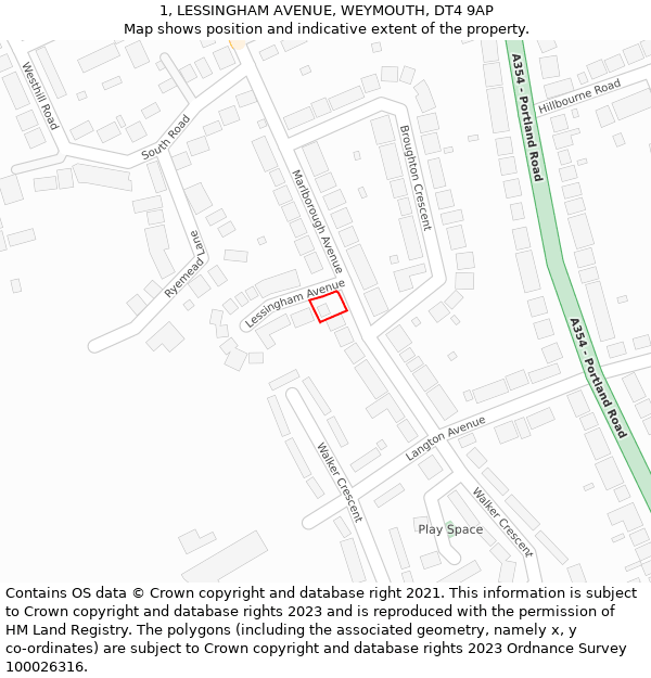 1, LESSINGHAM AVENUE, WEYMOUTH, DT4 9AP: Location map and indicative extent of plot