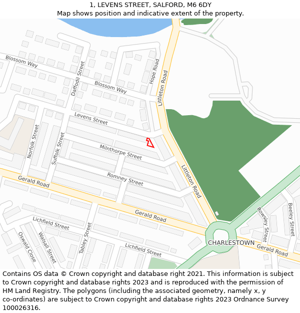 1, LEVENS STREET, SALFORD, M6 6DY: Location map and indicative extent of plot