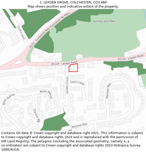 1, LEXDEN GROVE, COLCHESTER, CO3 4BP: Location map and indicative extent of plot