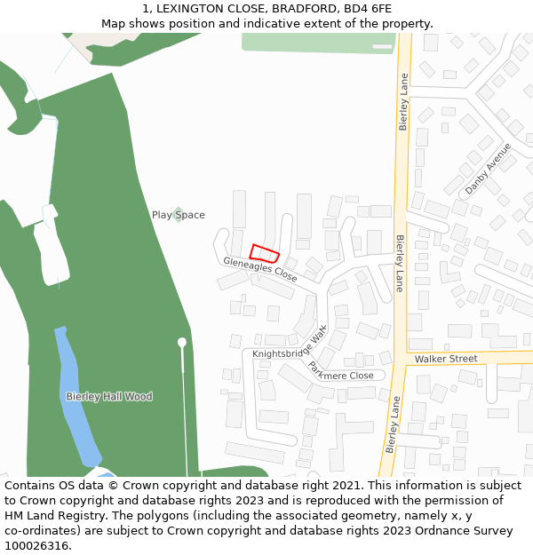 1, LEXINGTON CLOSE, BRADFORD, BD4 6FE: Location map and indicative extent of plot