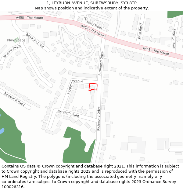 1, LEYBURN AVENUE, SHREWSBURY, SY3 8TP: Location map and indicative extent of plot