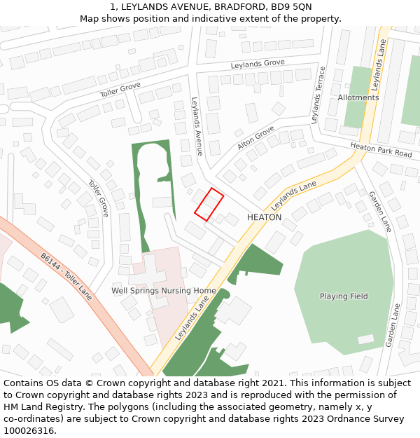 1, LEYLANDS AVENUE, BRADFORD, BD9 5QN: Location map and indicative extent of plot