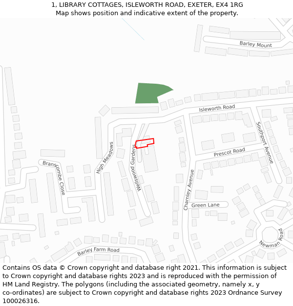 1, LIBRARY COTTAGES, ISLEWORTH ROAD, EXETER, EX4 1RG: Location map and indicative extent of plot