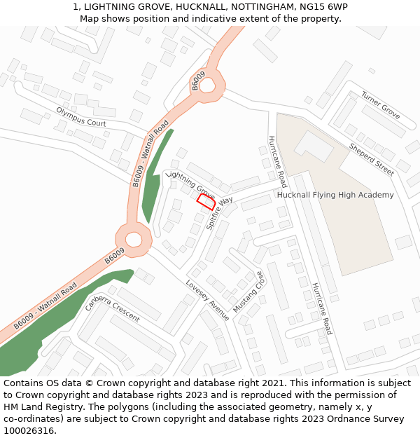 1, LIGHTNING GROVE, HUCKNALL, NOTTINGHAM, NG15 6WP: Location map and indicative extent of plot