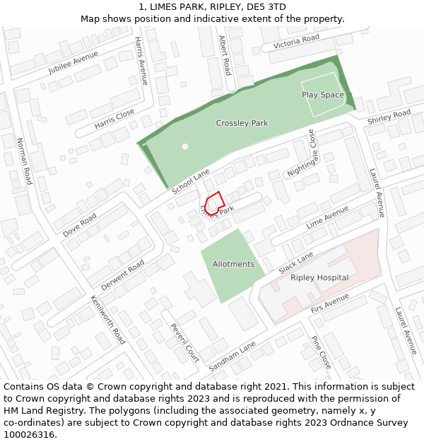 1, LIMES PARK, RIPLEY, DE5 3TD: Location map and indicative extent of plot