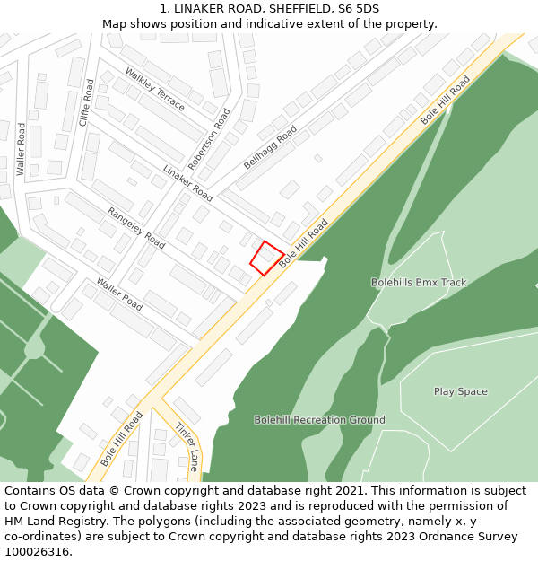 1, LINAKER ROAD, SHEFFIELD, S6 5DS: Location map and indicative extent of plot