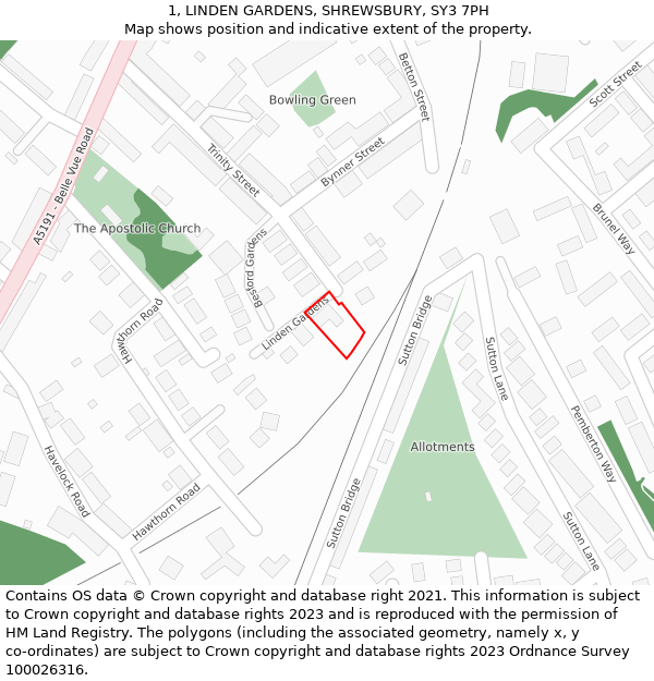 1, LINDEN GARDENS, SHREWSBURY, SY3 7PH: Location map and indicative extent of plot