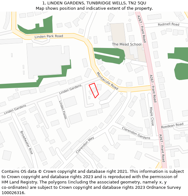 1, LINDEN GARDENS, TUNBRIDGE WELLS, TN2 5QU: Location map and indicative extent of plot