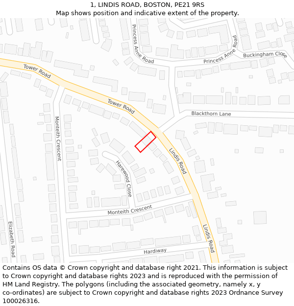 1, LINDIS ROAD, BOSTON, PE21 9RS: Location map and indicative extent of plot