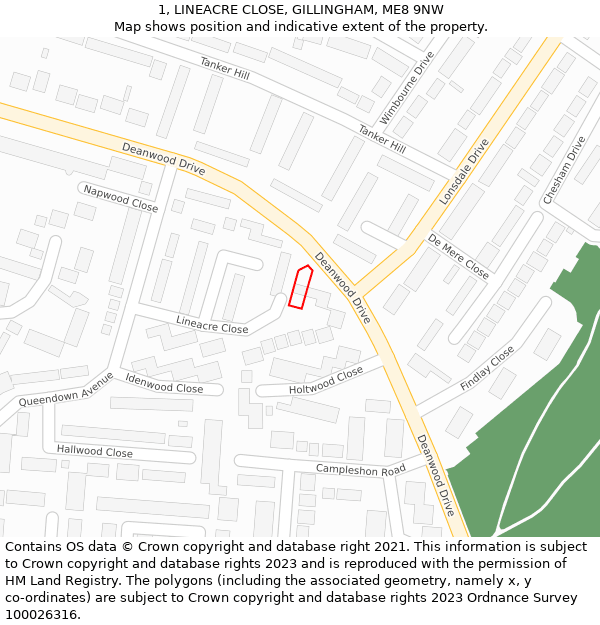 1, LINEACRE CLOSE, GILLINGHAM, ME8 9NW: Location map and indicative extent of plot