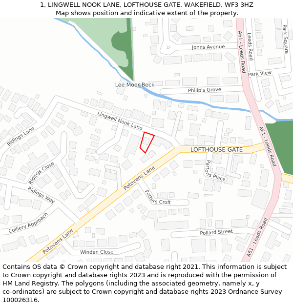 1, LINGWELL NOOK LANE, LOFTHOUSE GATE, WAKEFIELD, WF3 3HZ: Location map and indicative extent of plot