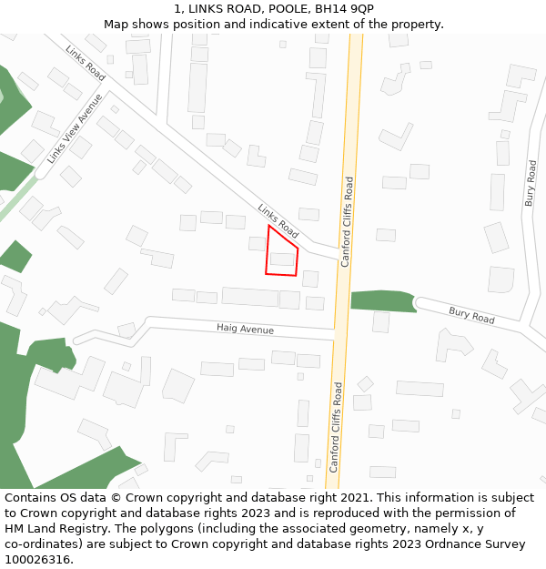 1, LINKS ROAD, POOLE, BH14 9QP: Location map and indicative extent of plot