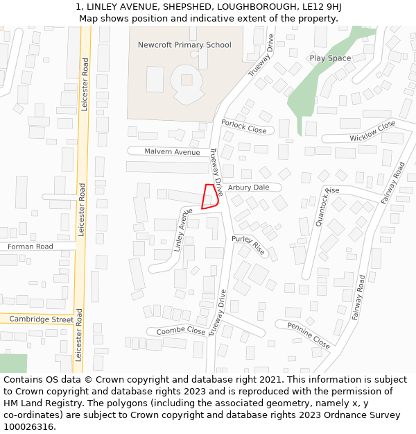 1, LINLEY AVENUE, SHEPSHED, LOUGHBOROUGH, LE12 9HJ: Location map and indicative extent of plot