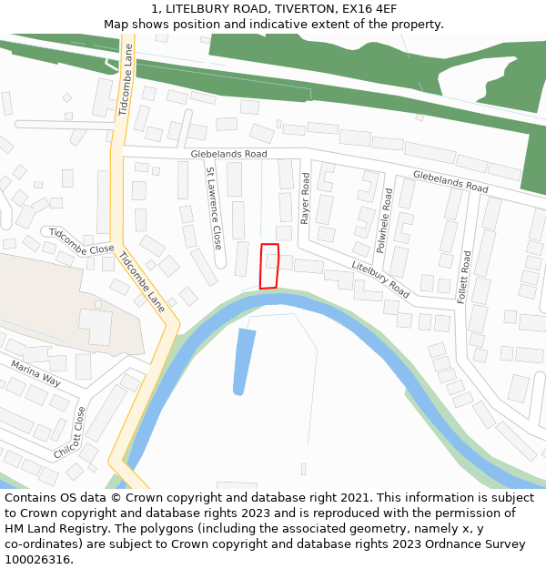 1, LITELBURY ROAD, TIVERTON, EX16 4EF: Location map and indicative extent of plot