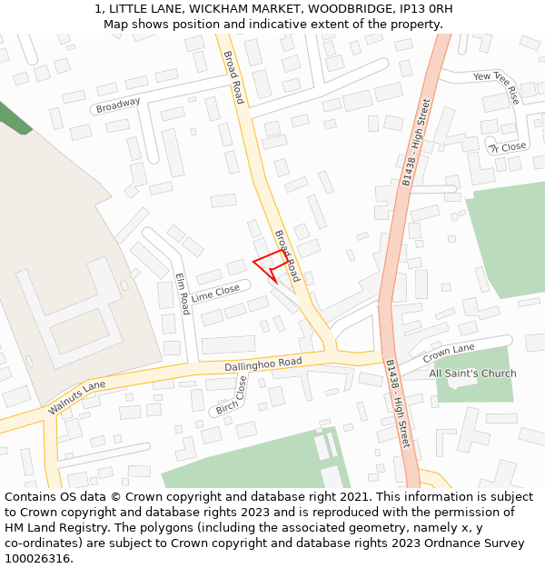 1, LITTLE LANE, WICKHAM MARKET, WOODBRIDGE, IP13 0RH: Location map and indicative extent of plot