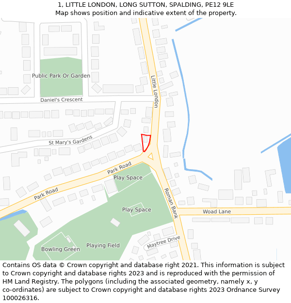 1, LITTLE LONDON, LONG SUTTON, SPALDING, PE12 9LE: Location map and indicative extent of plot