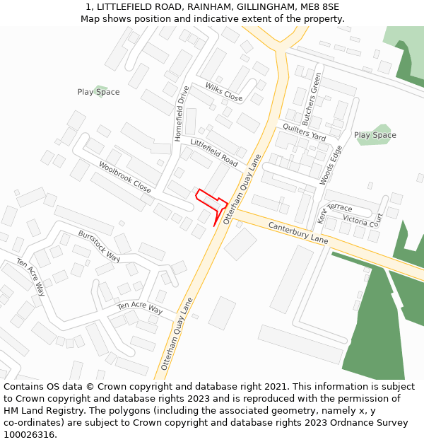 1, LITTLEFIELD ROAD, RAINHAM, GILLINGHAM, ME8 8SE: Location map and indicative extent of plot