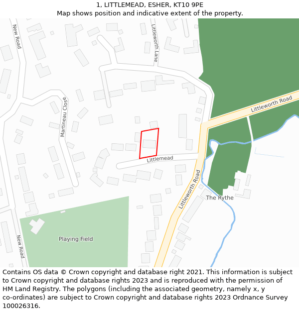 1, LITTLEMEAD, ESHER, KT10 9PE: Location map and indicative extent of plot