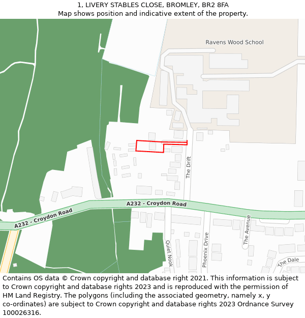 1, LIVERY STABLES CLOSE, BROMLEY, BR2 8FA: Location map and indicative extent of plot