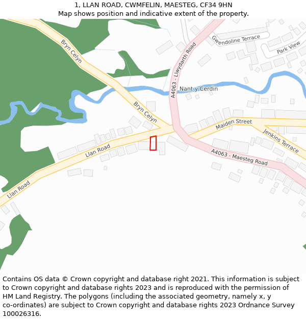 1, LLAN ROAD, CWMFELIN, MAESTEG, CF34 9HN: Location map and indicative extent of plot