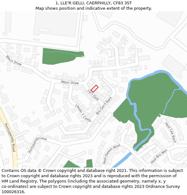 1, LLE'R GELLI, CAERPHILLY, CF83 3ST: Location map and indicative extent of plot