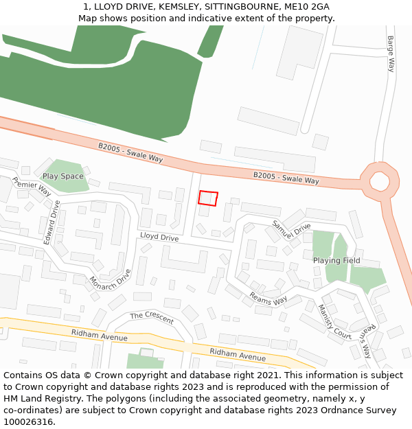 1, LLOYD DRIVE, KEMSLEY, SITTINGBOURNE, ME10 2GA: Location map and indicative extent of plot