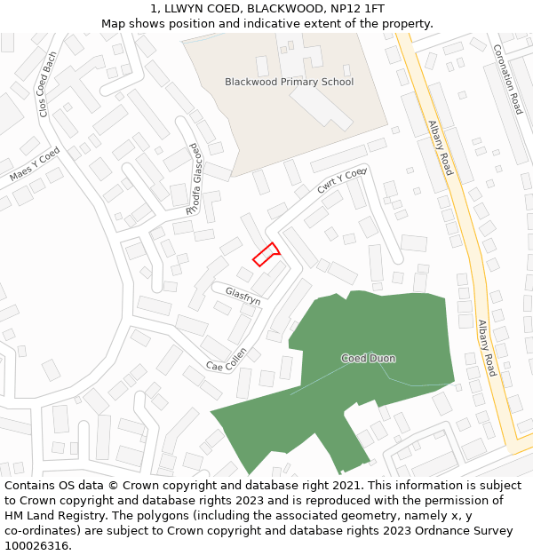 1, LLWYN COED, BLACKWOOD, NP12 1FT: Location map and indicative extent of plot