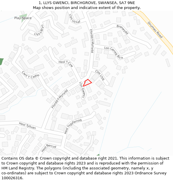 1, LLYS GWENCI, BIRCHGROVE, SWANSEA, SA7 9NE: Location map and indicative extent of plot