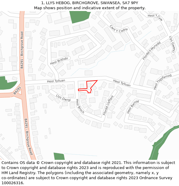 1, LLYS HEBOG, BIRCHGROVE, SWANSEA, SA7 9PY: Location map and indicative extent of plot