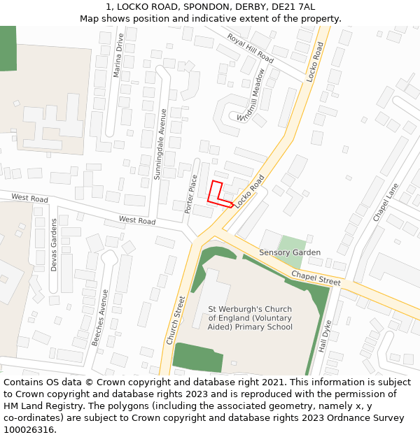 1, LOCKO ROAD, SPONDON, DERBY, DE21 7AL: Location map and indicative extent of plot