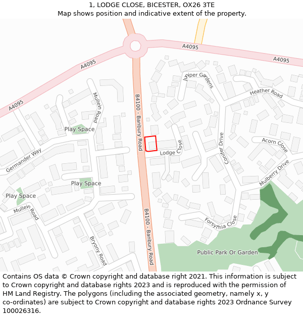 1, LODGE CLOSE, BICESTER, OX26 3TE: Location map and indicative extent of plot