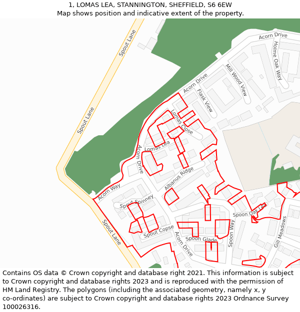 1, LOMAS LEA, STANNINGTON, SHEFFIELD, S6 6EW: Location map and indicative extent of plot