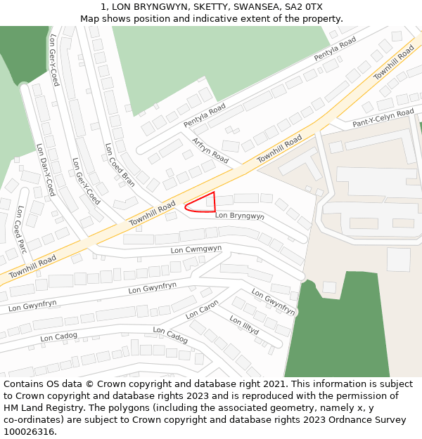 1, LON BRYNGWYN, SKETTY, SWANSEA, SA2 0TX: Location map and indicative extent of plot