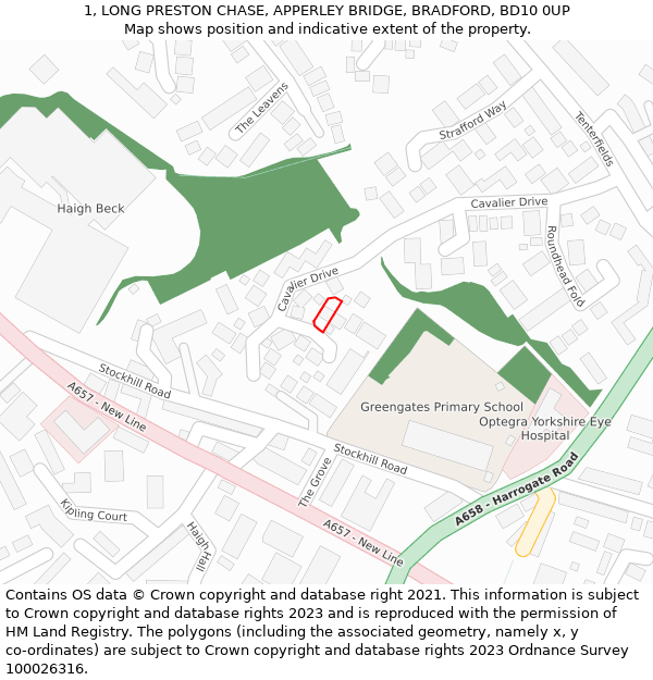 1, LONG PRESTON CHASE, APPERLEY BRIDGE, BRADFORD, BD10 0UP: Location map and indicative extent of plot