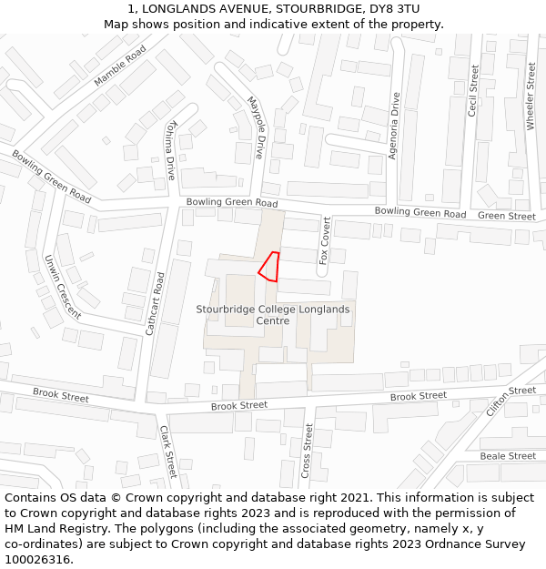 1, LONGLANDS AVENUE, STOURBRIDGE, DY8 3TU: Location map and indicative extent of plot