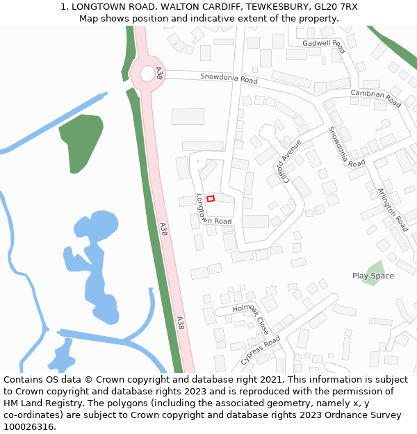 1, LONGTOWN ROAD, WALTON CARDIFF, TEWKESBURY, GL20 7RX: Location map and indicative extent of plot