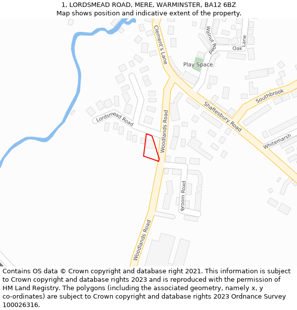 1, LORDSMEAD ROAD, MERE, WARMINSTER, BA12 6BZ: Location map and indicative extent of plot