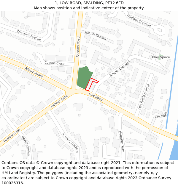 1, LOW ROAD, SPALDING, PE12 6ED: Location map and indicative extent of plot