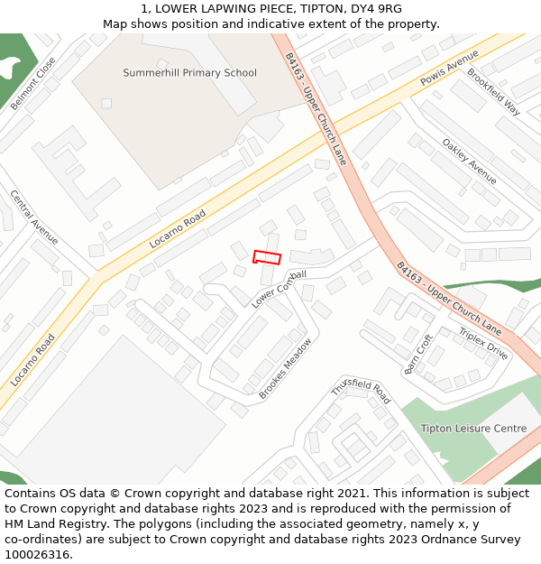 1, LOWER LAPWING PIECE, TIPTON, DY4 9RG: Location map and indicative extent of plot