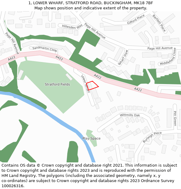 1, LOWER WHARF, STRATFORD ROAD, BUCKINGHAM, MK18 7BF: Location map and indicative extent of plot