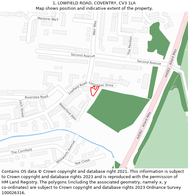 1, LOWFIELD ROAD, COVENTRY, CV3 1LA: Location map and indicative extent of plot