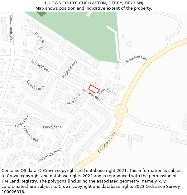 1, LOWS COURT, CHELLASTON, DERBY, DE73 6NJ: Location map and indicative extent of plot