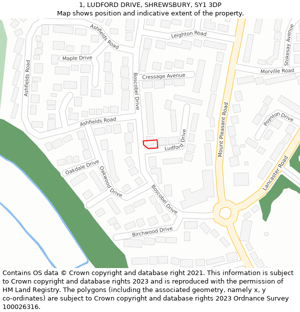 1, LUDFORD DRIVE, SHREWSBURY, SY1 3DP: Location map and indicative extent of plot