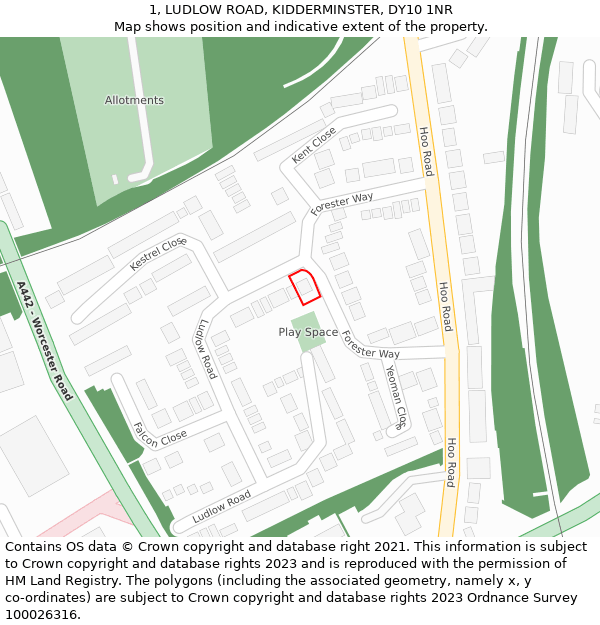 1, LUDLOW ROAD, KIDDERMINSTER, DY10 1NR: Location map and indicative extent of plot
