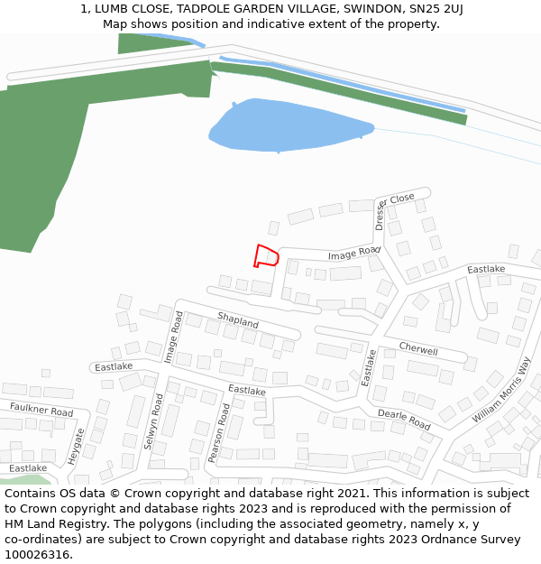 1, LUMB CLOSE, TADPOLE GARDEN VILLAGE, SWINDON, SN25 2UJ: Location map and indicative extent of plot