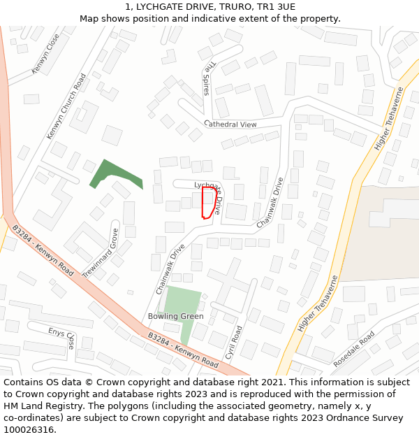 1, LYCHGATE DRIVE, TRURO, TR1 3UE: Location map and indicative extent of plot
