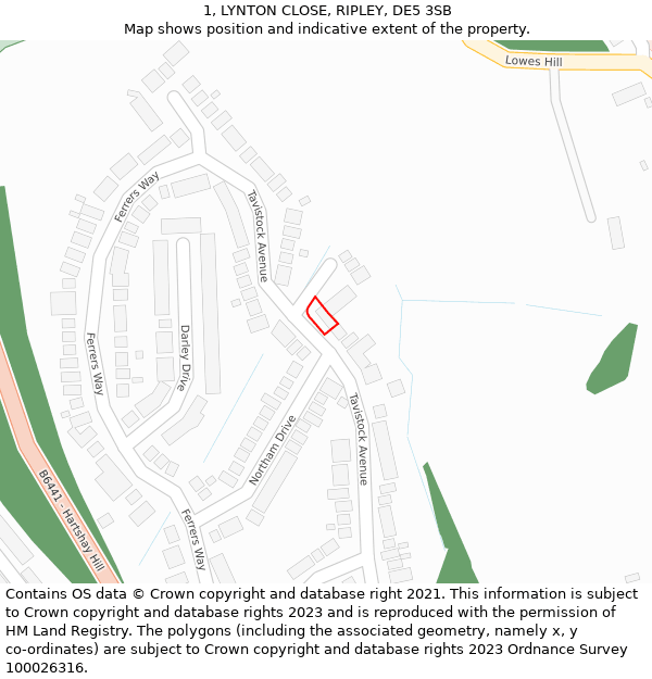 1, LYNTON CLOSE, RIPLEY, DE5 3SB: Location map and indicative extent of plot