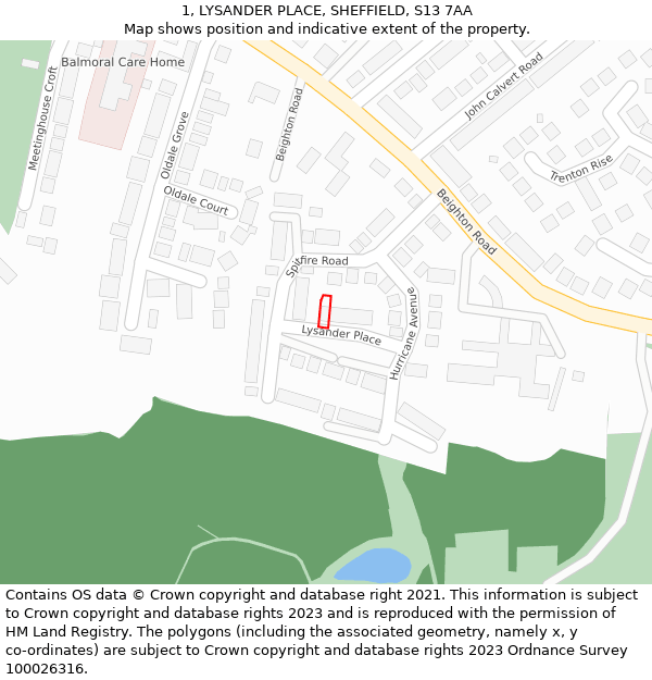1, LYSANDER PLACE, SHEFFIELD, S13 7AA: Location map and indicative extent of plot
