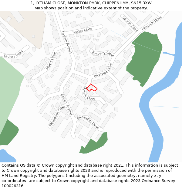 1, LYTHAM CLOSE, MONKTON PARK, CHIPPENHAM, SN15 3XW: Location map and indicative extent of plot