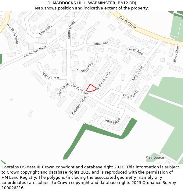 1, MADDOCKS HILL, WARMINSTER, BA12 8DJ: Location map and indicative extent of plot